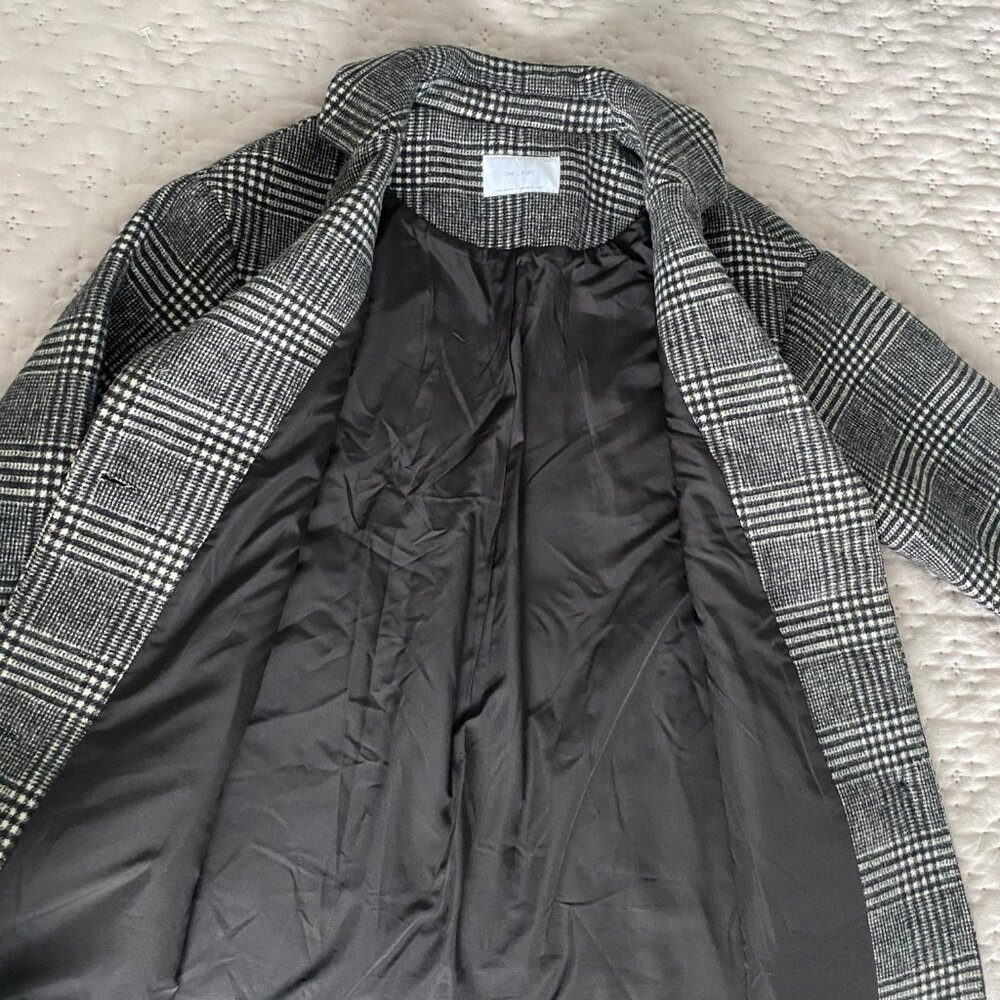 Oak + Fort Black and White Wool Blend Plaid Coat XS - Picture 6 of 14